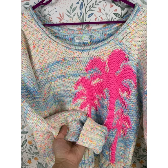 Anthropologie Palm Tree Boat Neck Sweater Multicolor Knit Coastal Women’s Small - Picture 4 of 8